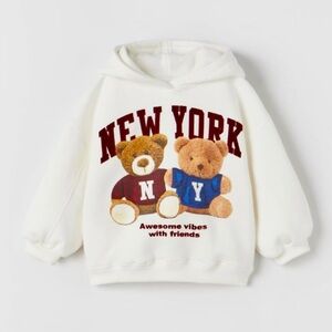 Zara Kids White Hoodie with Teddy Bear Graphic girls size 2 -3 years old